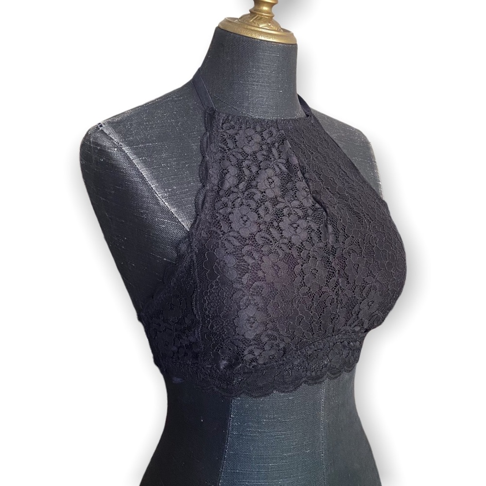 Gilly Hicks Bralette Halter Lace Floral Black Size Medium - Picture 3 of 10